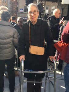 Corrine Schneider, 91 years-old, a resident of Greenwich Village attends the unveiling of NYC AIDS Memorial. Photo by Kemi Osukoya.