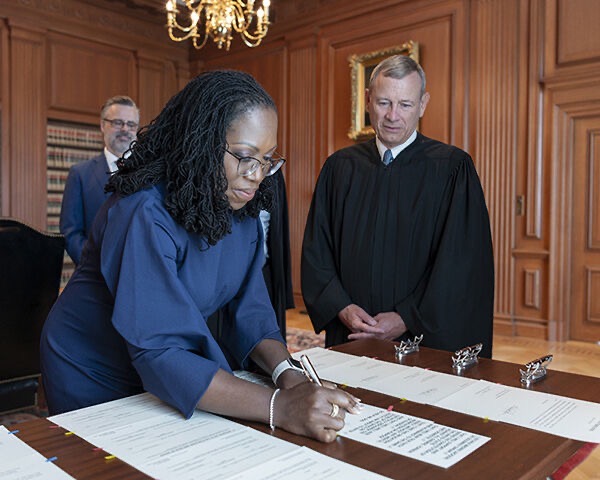 U.S. Supreme Court Justice Ketanji Brown Jackson Signs Oath of Office, making history as the first black woman to serve on the U.S. Supreme Court